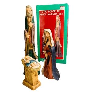 Vintage Porcelain Pencil Nativity Set Original Box Mary Joseph Baby Jesus 1994